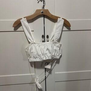 Zara White Women's Crop Top with ties